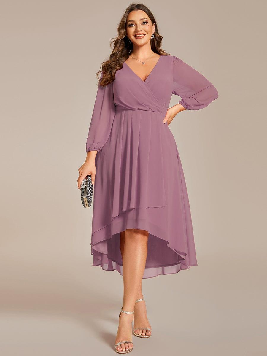 Robe d'invit¨¦ de mariage trap¨¨ze en mousseline fluide ¨¤ encolure ronde et longueur au genou #farbe_Orchid