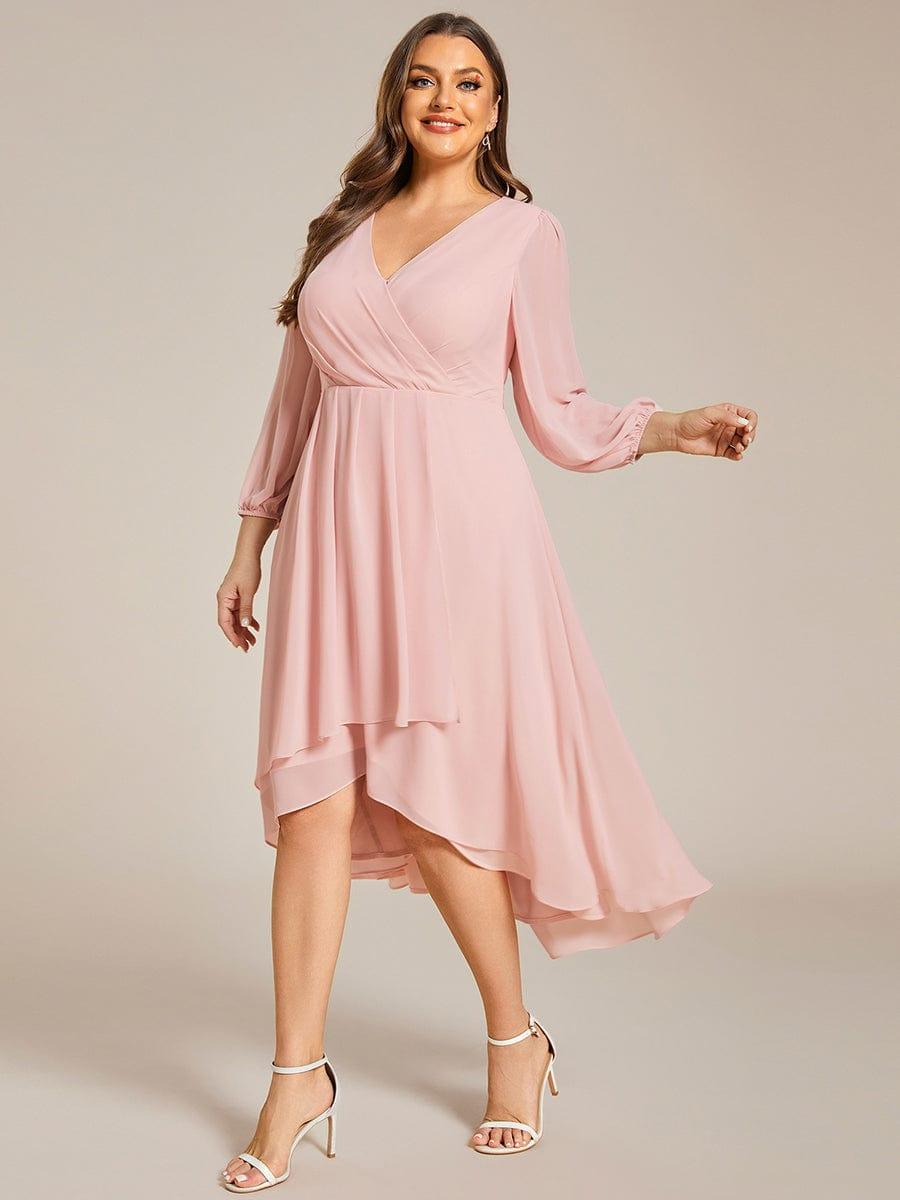 Robe d'invit¨¦ de mariage trap¨¨ze en mousseline fluide ¨¤ encolure ronde et longueur au genou #farbe_Rosa