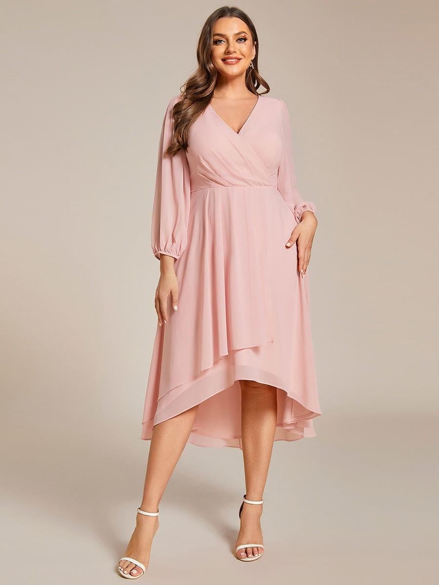 Robe d'invit¨¦ de mariage trap¨¨ze en mousseline fluide ¨¤ encolure ronde et longueur au genou #farbe_Rosa