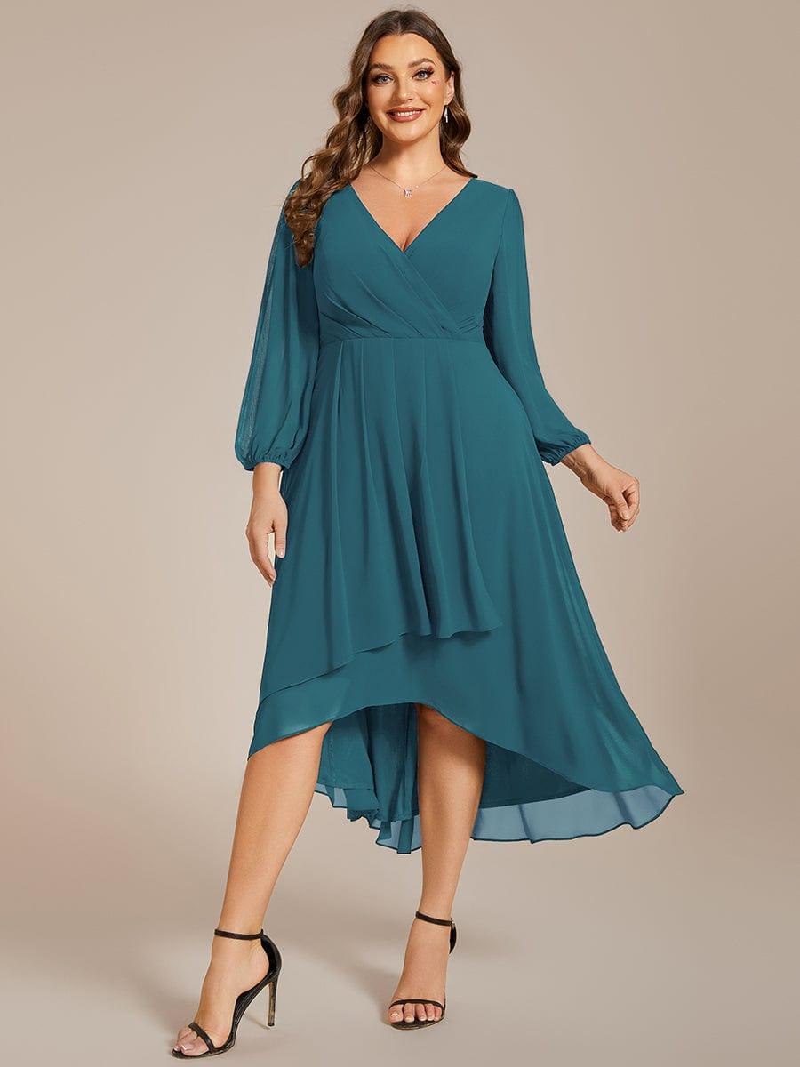Robe d'invit¨¦ de mariage trap¨¨ze en mousseline fluide ¨¤ encolure ronde et longueur au genou #farbe_Teal