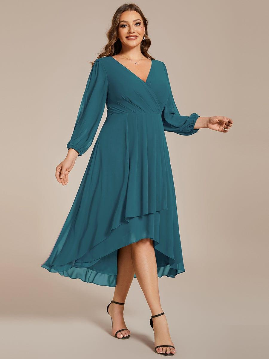 Robe d'invit¨¦ de mariage trap¨¨ze en mousseline fluide ¨¤ encolure ronde et longueur au genou #farbe_Teal