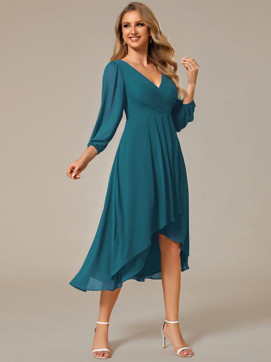 Glitzerndes A-Linien-Abendkleid mit Empire-Taille und langen Laternen?rmeln #farbe_Teal