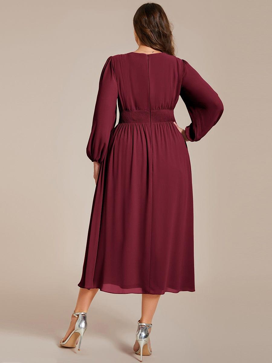Glitzerndes A-Linien-Abendkleid mit Empire-Taille und langen Laternen?rmeln #farbe_Burgundy
