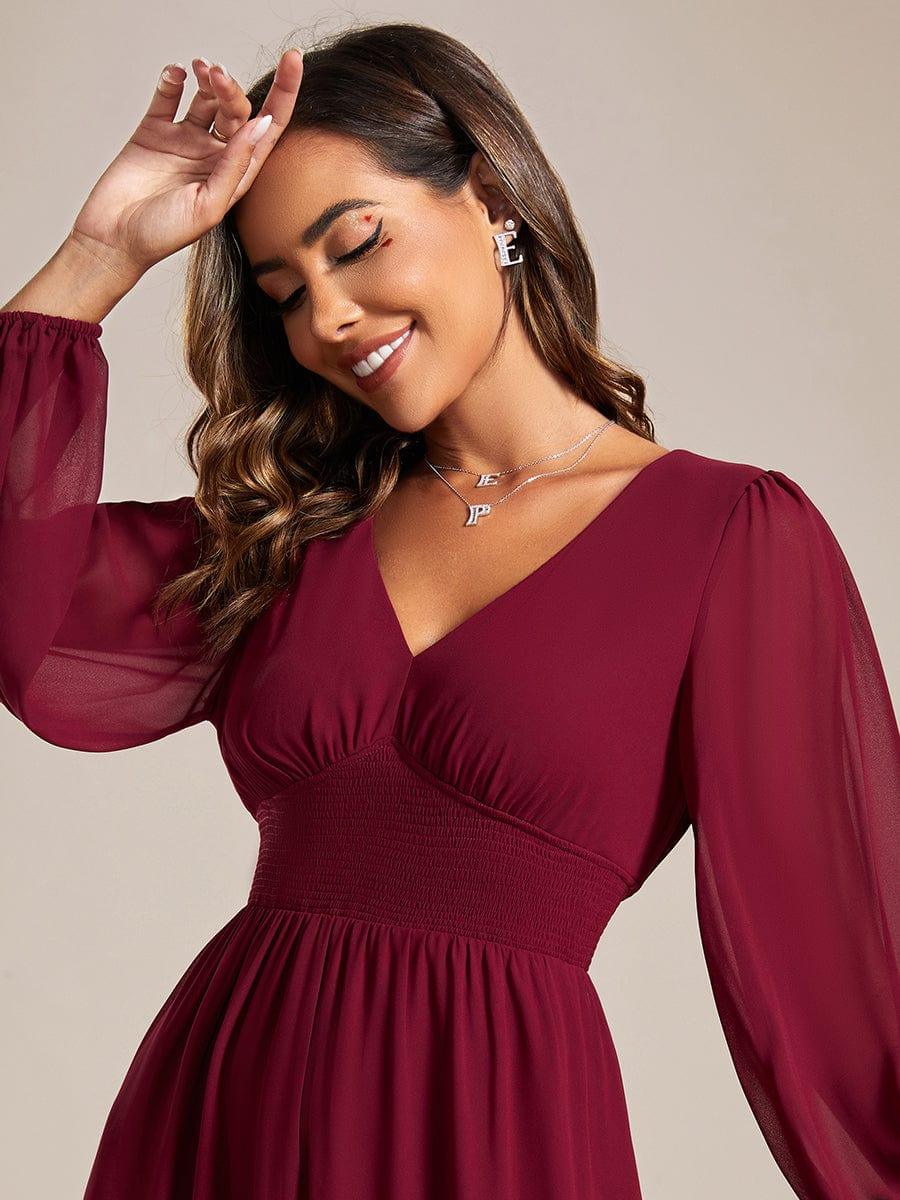 Funkelndes Abendkleid in A-Linie mit Empire-Taille und langen ?rmeln #farbe_Burgundy
