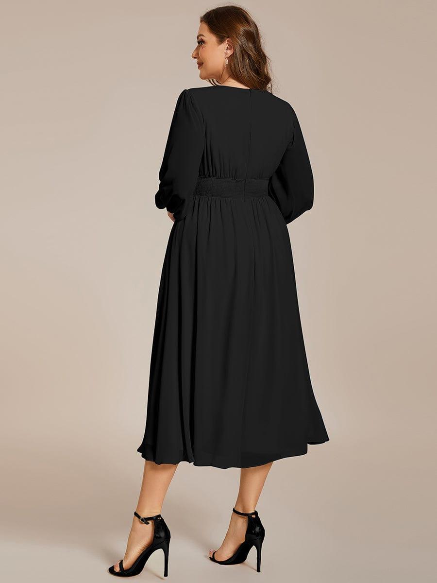 Funkelndes Abendkleid in A-Linie mit Empire-Taille und langen ?rmeln #farbe_Schwarz