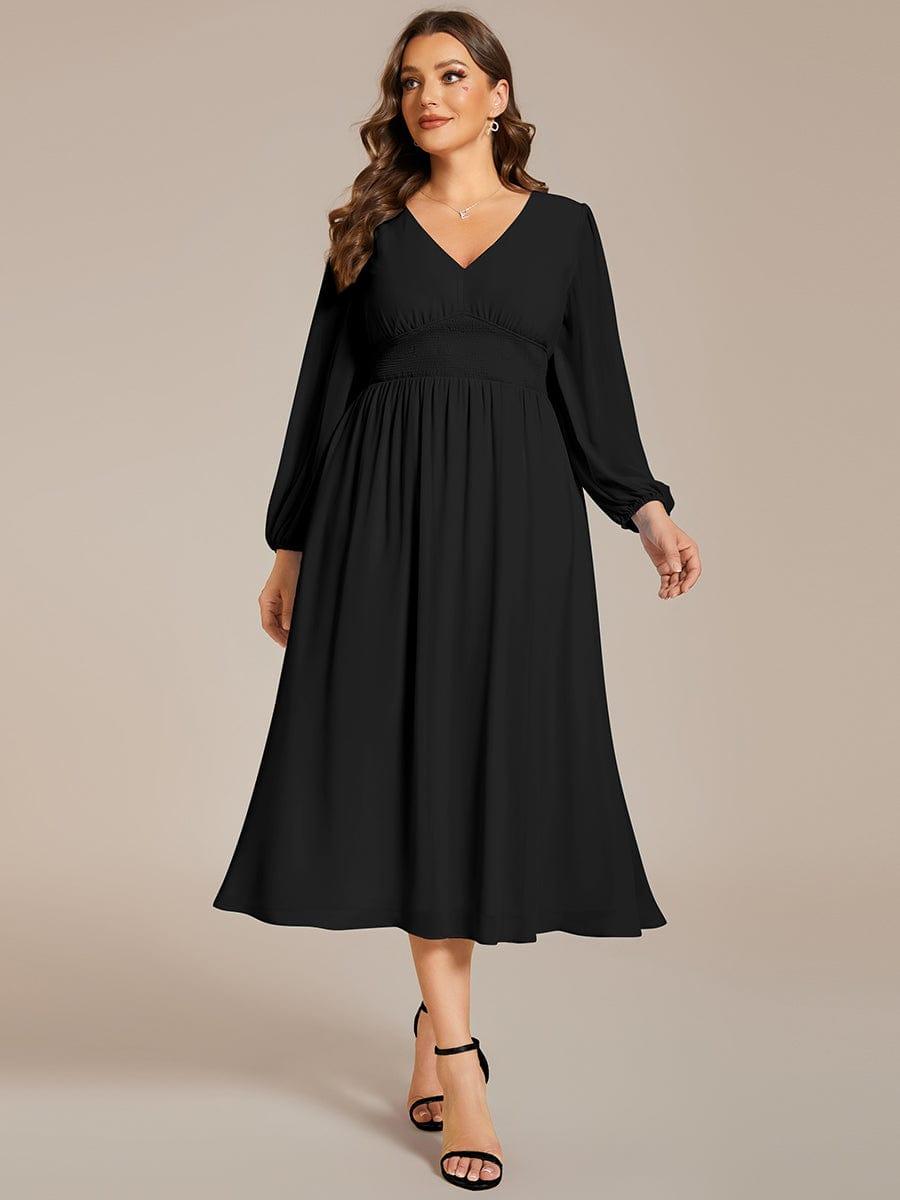 Funkelndes Abendkleid in A-Linie mit Empire-Taille und langen ?rmeln #farbe_Schwarz