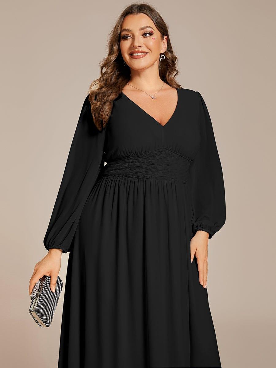 Funkelndes Abendkleid in A-Linie mit Empire-Taille und langen ?rmeln #farbe_Schwarz
