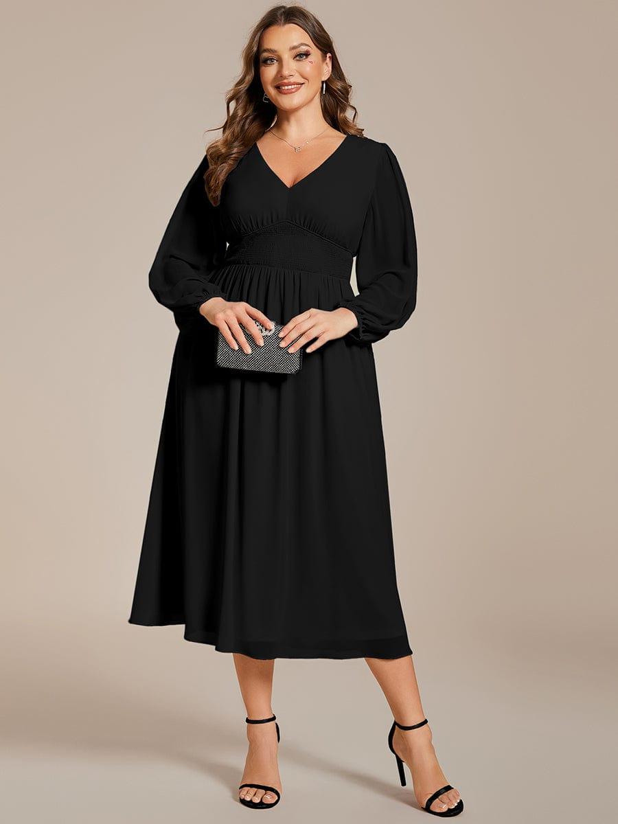 Funkelndes Abendkleid in A-Linie mit Empire-Taille und langen ?rmeln #farbe_Schwarz
