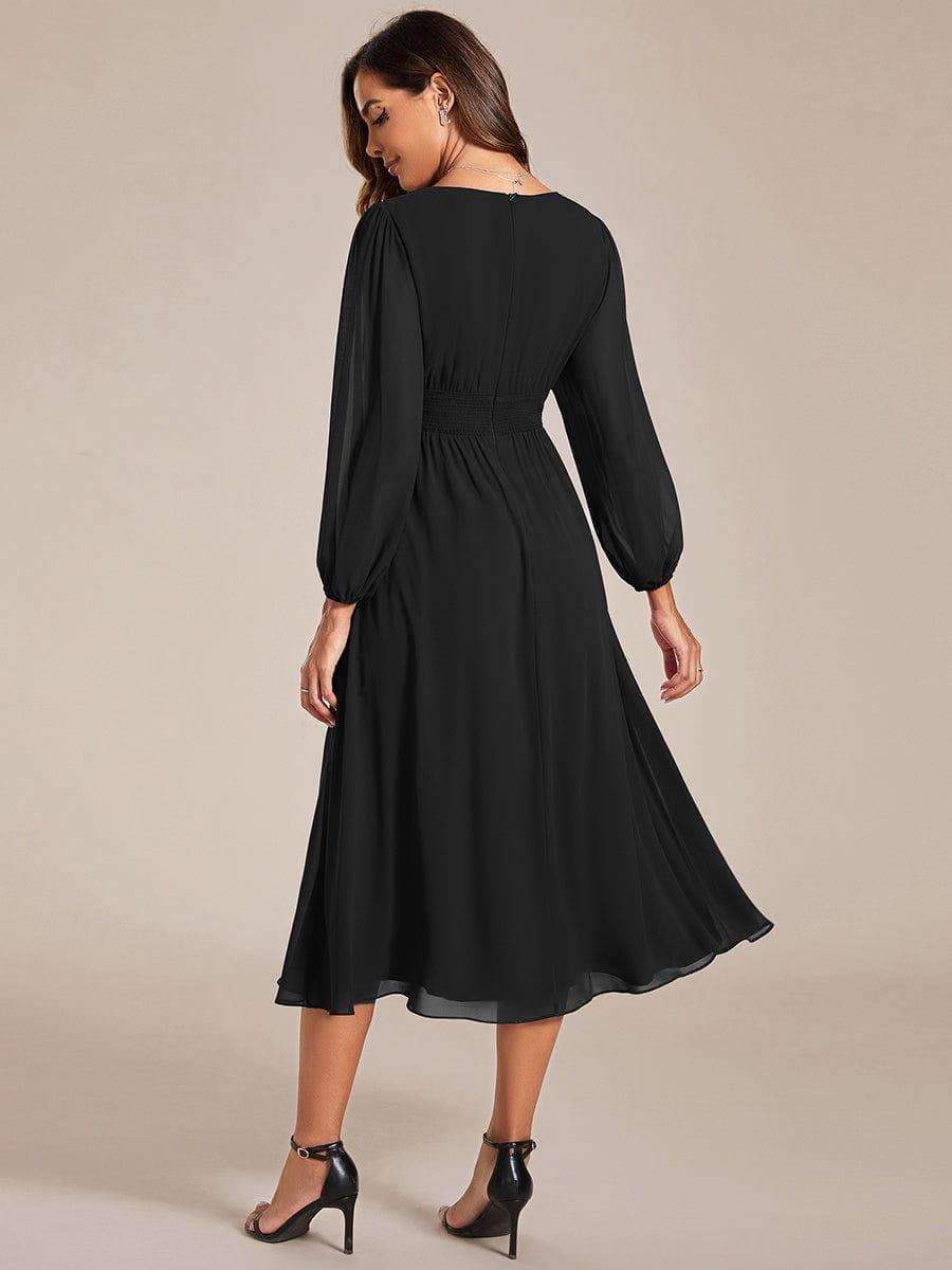 Funkelndes Abendkleid in A-Linie mit Empire-Taille und langen ?rmeln #farbe_Schwarz