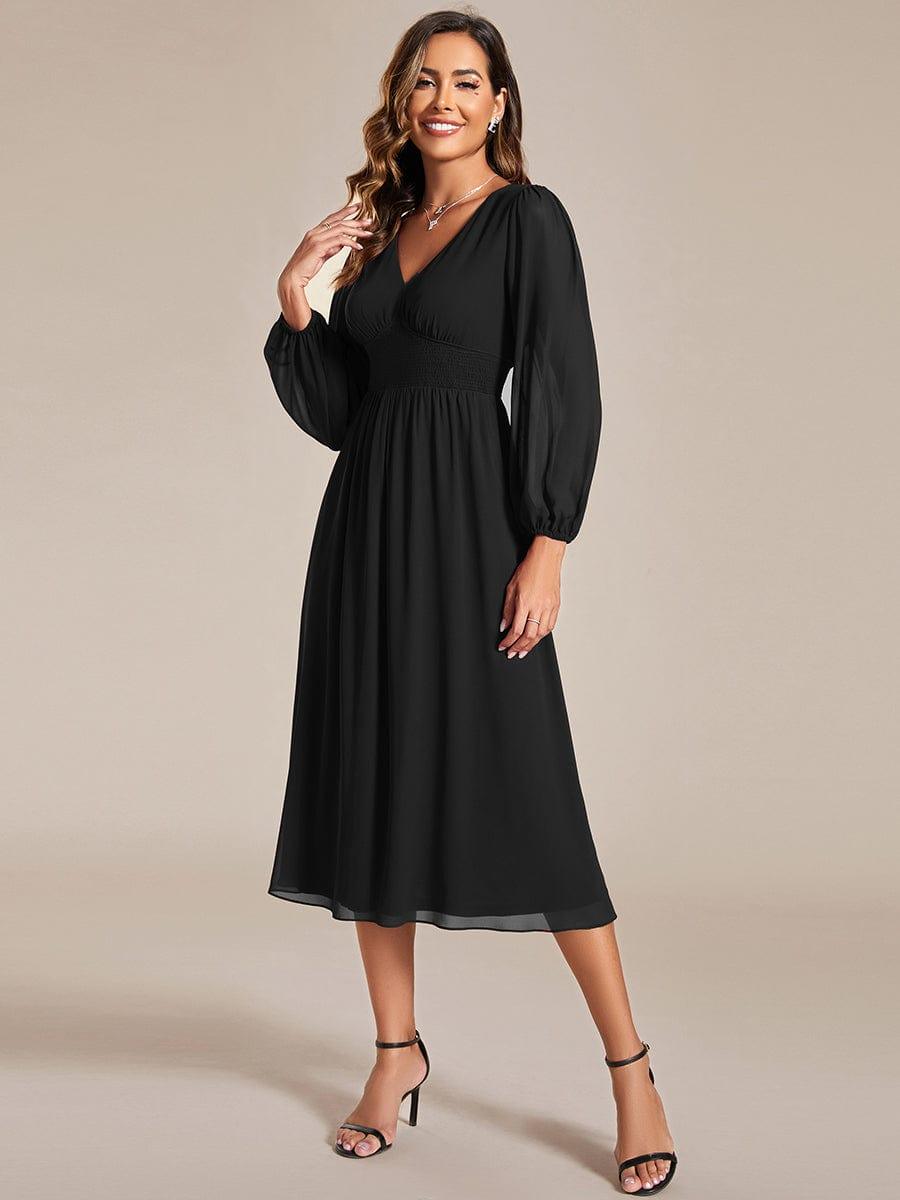 Funkelndes Abendkleid in A-Linie mit Empire-Taille und langen ?rmeln #farbe_Schwarz