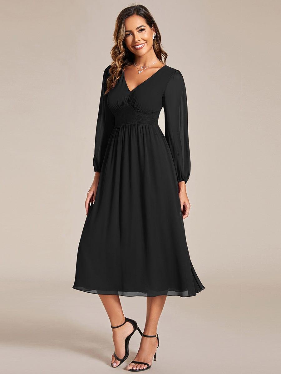 Funkelndes Abendkleid in A-Linie mit Empire-Taille und langen ?rmeln #farbe_Schwarz