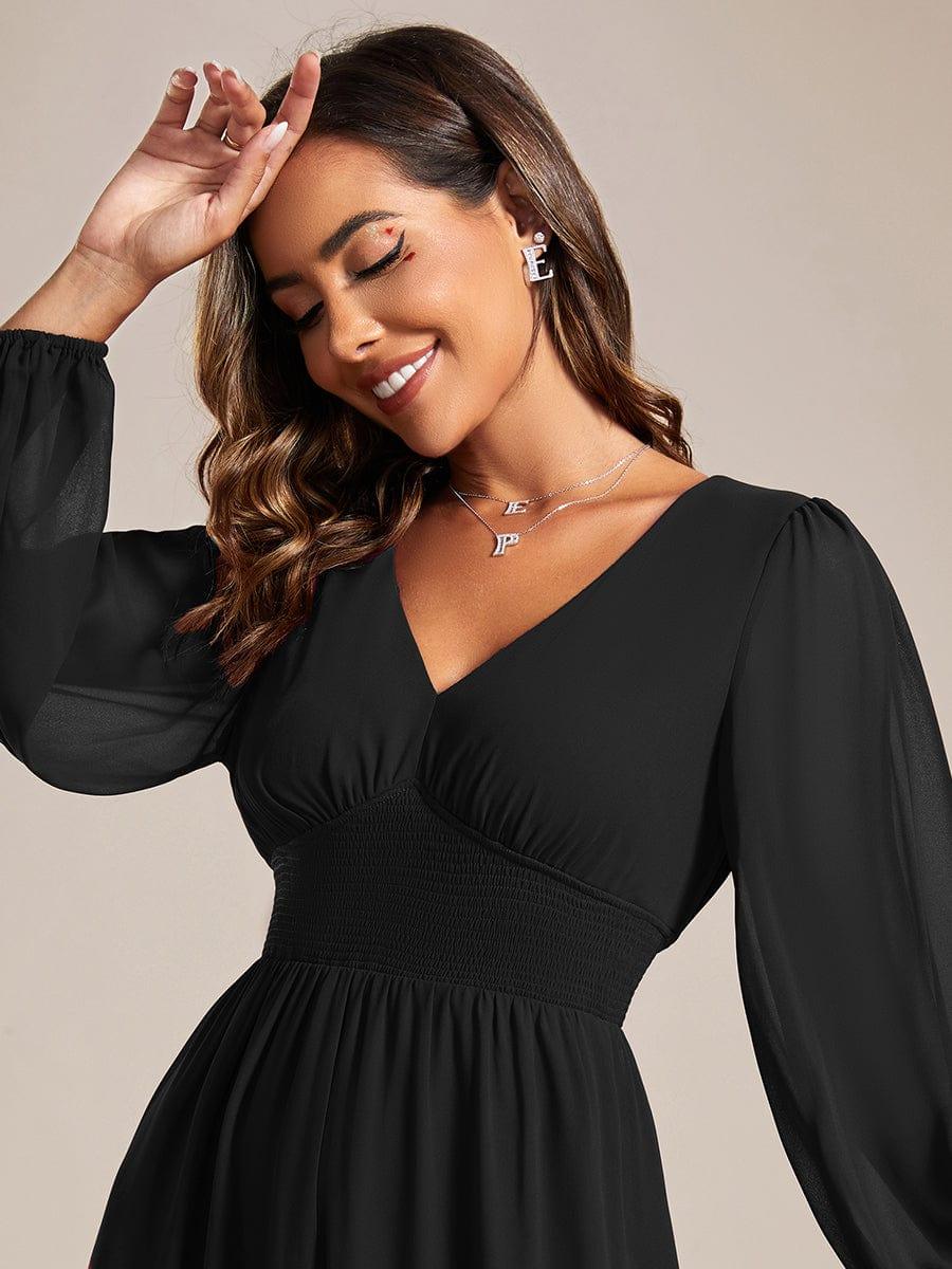 Funkelndes Abendkleid in A-Linie mit Empire-Taille und langen ?rmeln #farbe_Schwarz