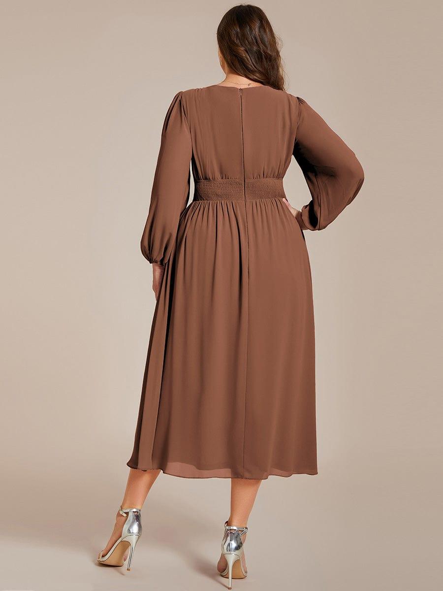 Glitzerndes A-Linien-Abendkleid mit Empire-Taille und langen Laternen?rmeln #farbe_Braun