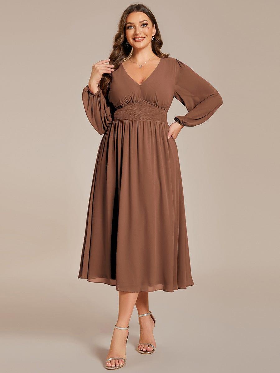 Glitzerndes A-Linien-Abendkleid mit Empire-Taille und langen Laternen?rmeln #farbe_Braun