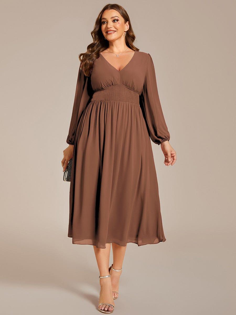 Glitzerndes A-Linien-Abendkleid mit Empire-Taille und langen Laternen?rmeln #farbe_Braun