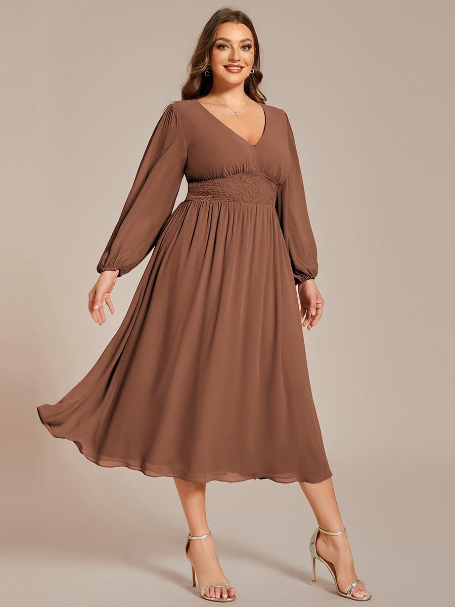 Glitzerndes A-Linien-Abendkleid mit Empire-Taille und langen Laternen?rmeln #farbe_Braun