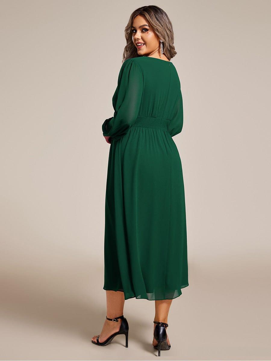 Funkelndes Abendkleid in A-Linie mit Empire-Taille und langen ?rmeln #farbe_Dunkel Gruen