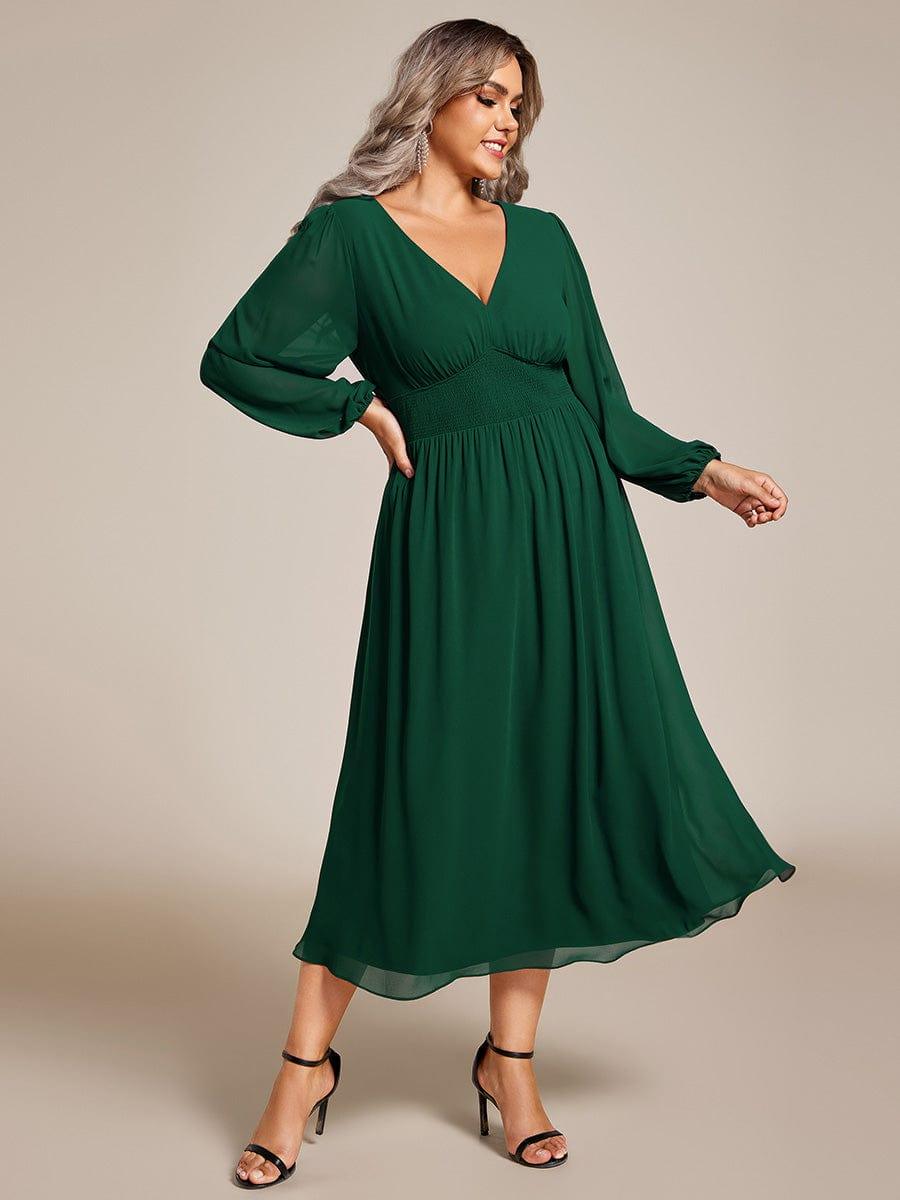 Funkelndes Abendkleid in A-Linie mit Empire-Taille und langen ?rmeln #farbe_Dunkel Gruen