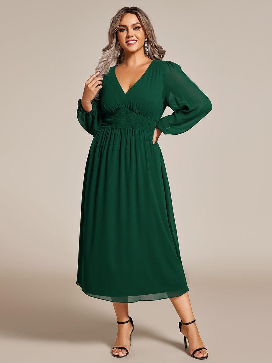 Funkelndes Abendkleid in A-Linie mit Empire-Taille und langen ?rmeln #farbe_Dunkel Gruen