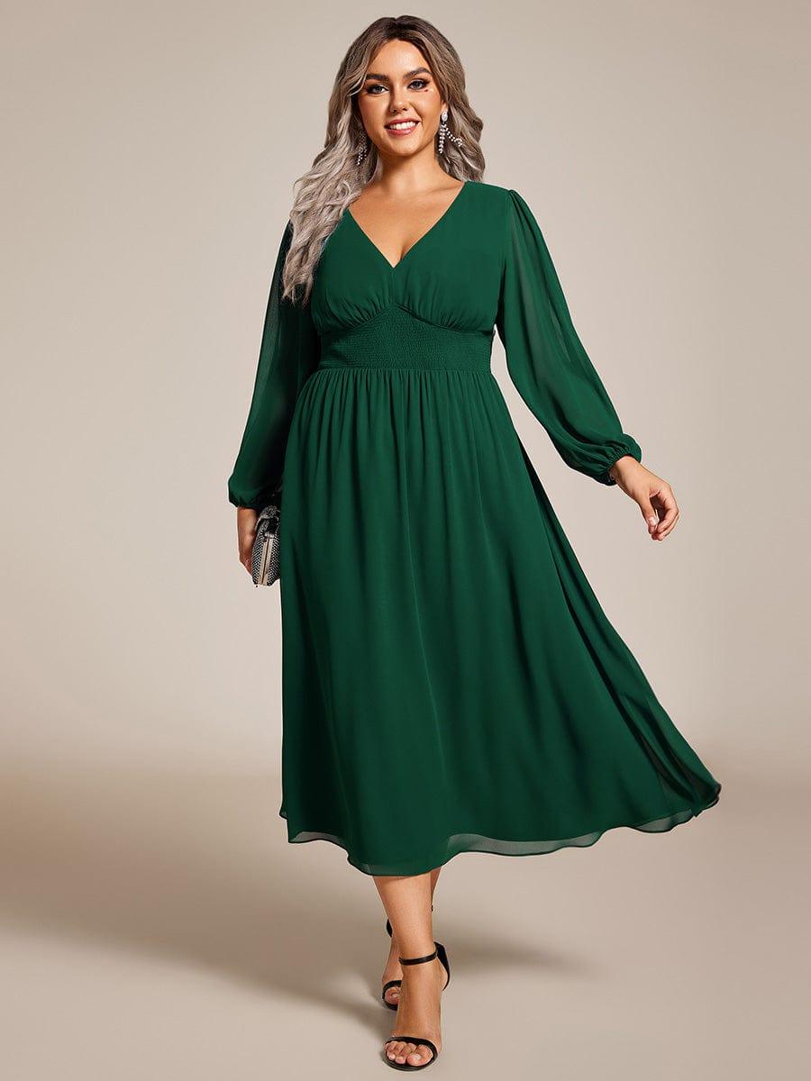 Funkelndes Abendkleid in A-Linie mit Empire-Taille und langen ?rmeln #farbe_Dunkel Gruen