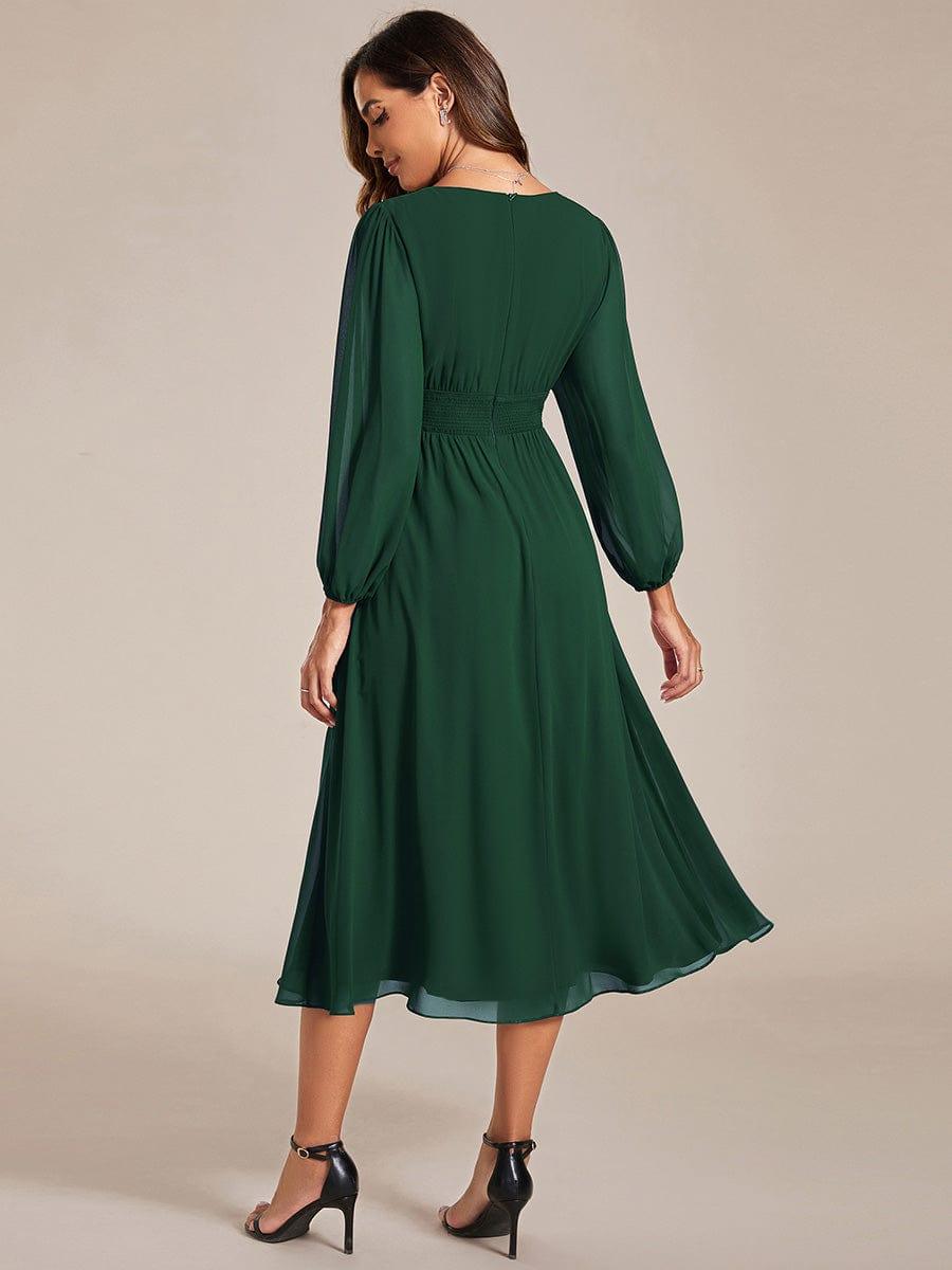Funkelndes Abendkleid in A-Linie mit Empire-Taille und langen ?rmeln #farbe_Dunkel Gruen