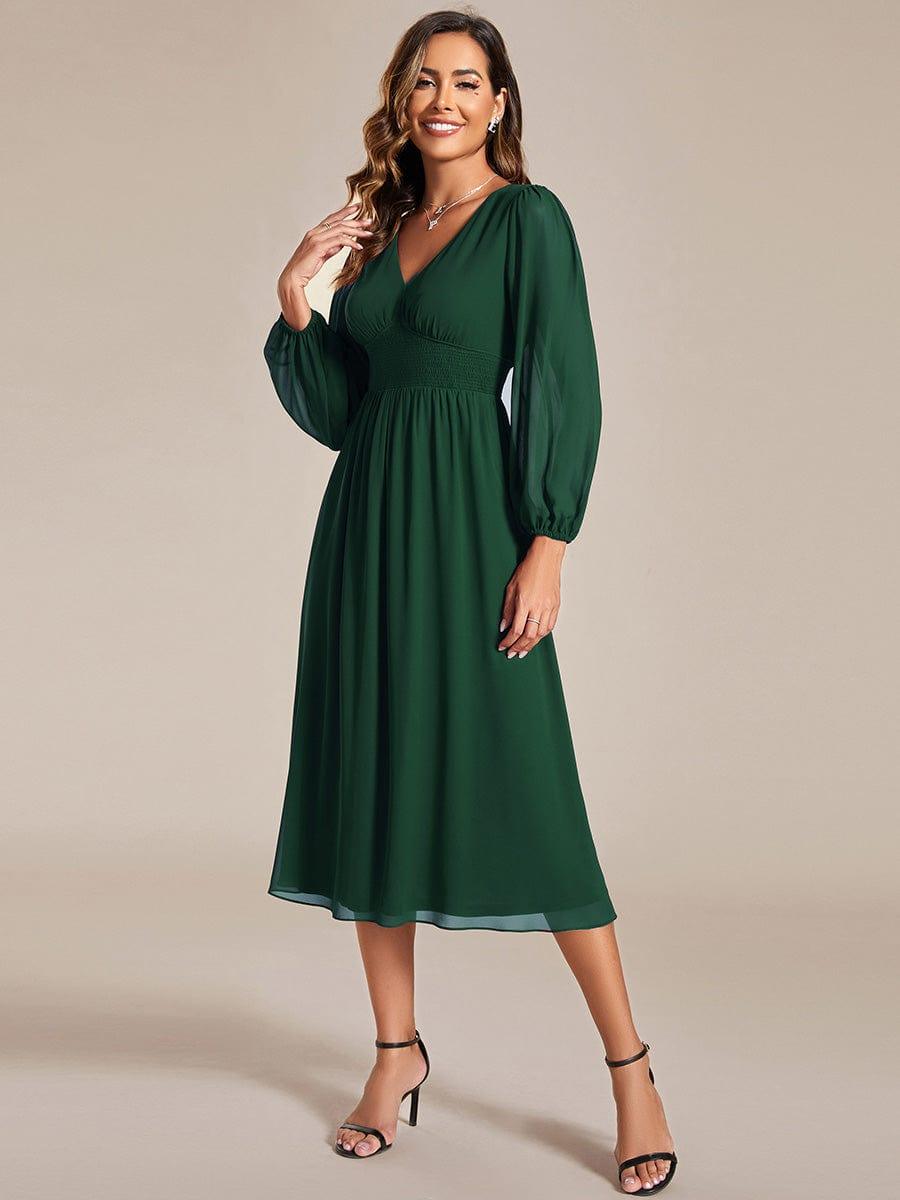 Funkelndes Abendkleid in A-Linie mit Empire-Taille und langen ?rmeln #farbe_Dunkel Gruen