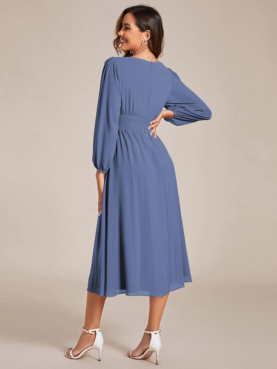 Glitzerndes A-Linien-Abendkleid mit Empire-Taille und langen Laternen?rmeln #farbe_Dusty Navy