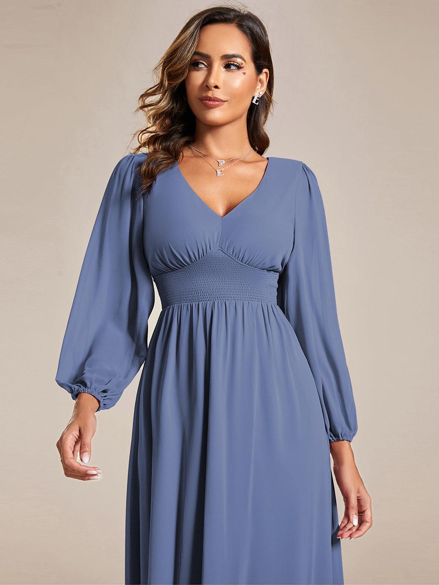 Glitzerndes A-Linien-Abendkleid mit Empire-Taille und langen Laternen?rmeln #farbe_Dusty Navy
