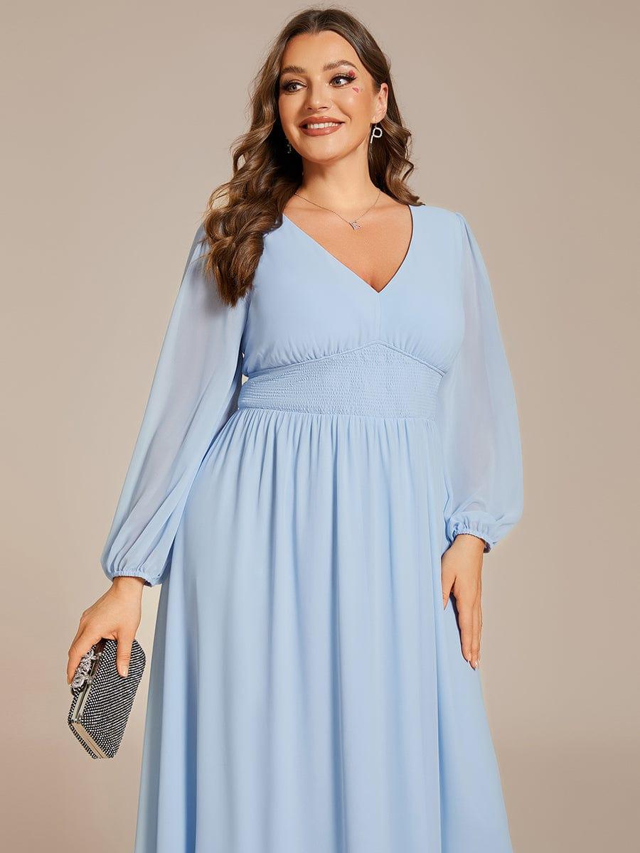 Funkelndes Abendkleid in A-Linie mit Empire-Taille und langen ?rmeln #farbe_Ice Blau