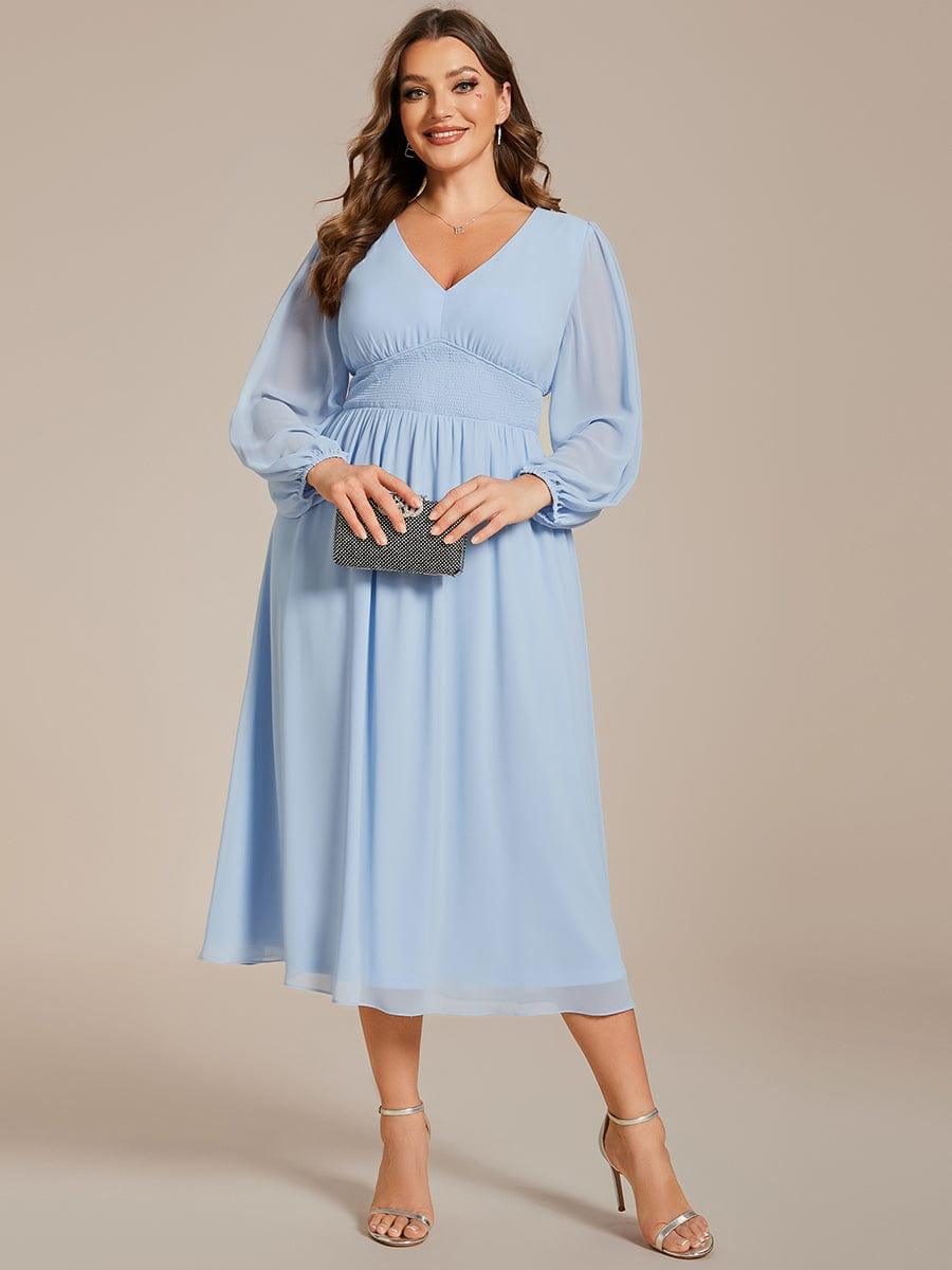 Funkelndes Abendkleid in A-Linie mit Empire-Taille und langen ?rmeln #farbe_Ice Blau