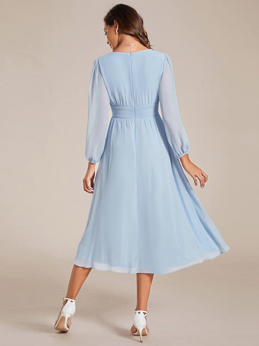 Funkelndes Abendkleid in A-Linie mit Empire-Taille und langen ?rmeln #farbe_Ice Blau