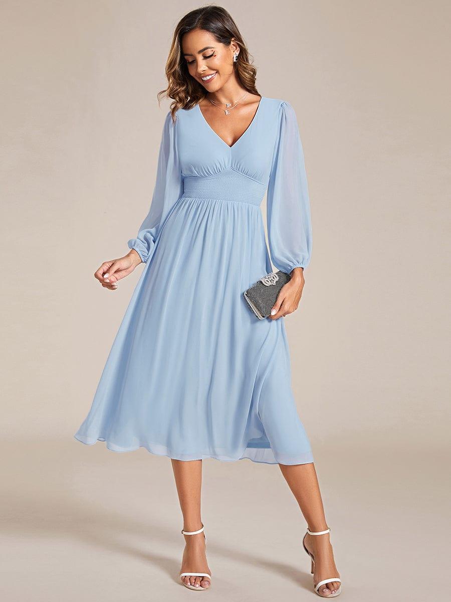 Funkelndes Abendkleid in A-Linie mit Empire-Taille und langen ?rmeln #farbe_Ice Blau