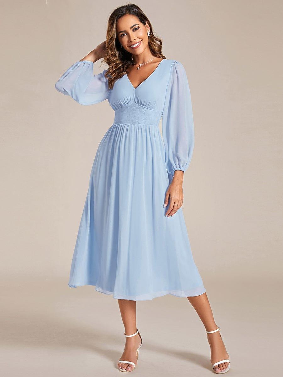 Funkelndes Abendkleid in A-Linie mit Empire-Taille und langen ?rmeln #farbe_Ice Blau