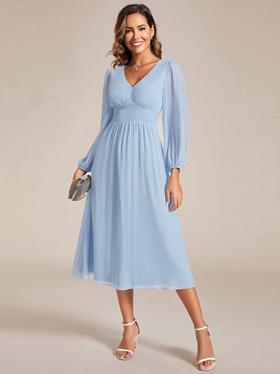 Funkelndes Abendkleid in A-Linie mit Empire-Taille und langen ?rmeln #farbe_Ice Blau
