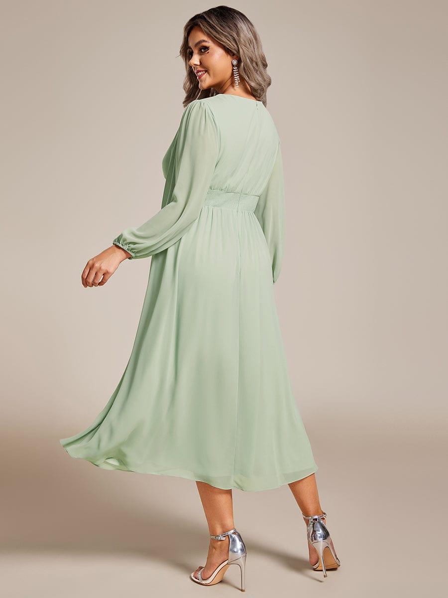 Funkelndes Abendkleid in A-Linie mit Empire-Taille und langen ?rmeln #farbe_Mint Gruen