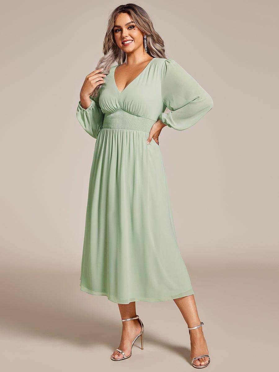 Funkelndes Abendkleid in A-Linie mit Empire-Taille und langen ?rmeln #farbe_Mint Gruen