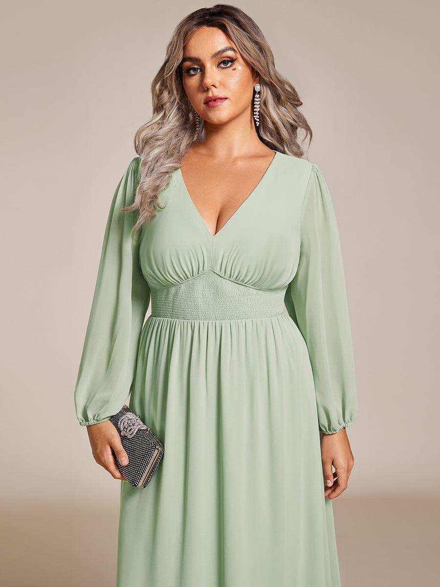 Funkelndes Abendkleid in A-Linie mit Empire-Taille und langen ?rmeln #farbe_Mint Gruen