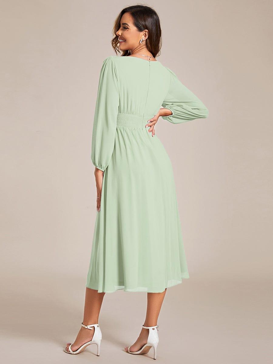 Funkelndes Abendkleid in A-Linie mit Empire-Taille und langen ?rmeln #farbe_Mint Gruen