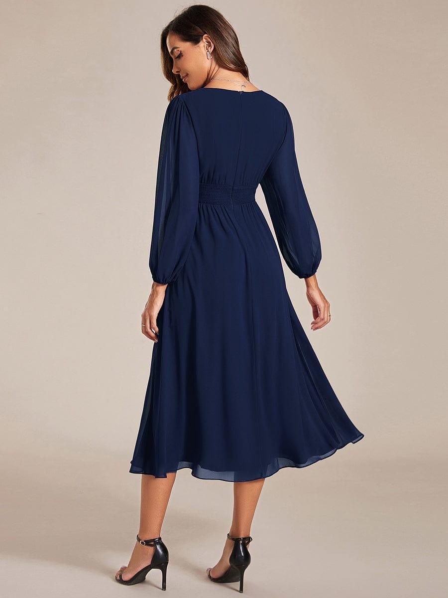 Funkelndes Abendkleid in A-Linie mit Empire-Taille und langen ?rmeln #farbe_Navy Blau