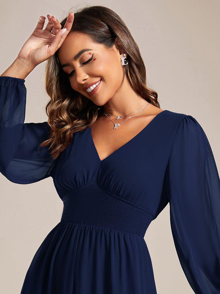 Funkelndes Abendkleid in A-Linie mit Empire-Taille und langen ?rmeln #farbe_Navy Blau