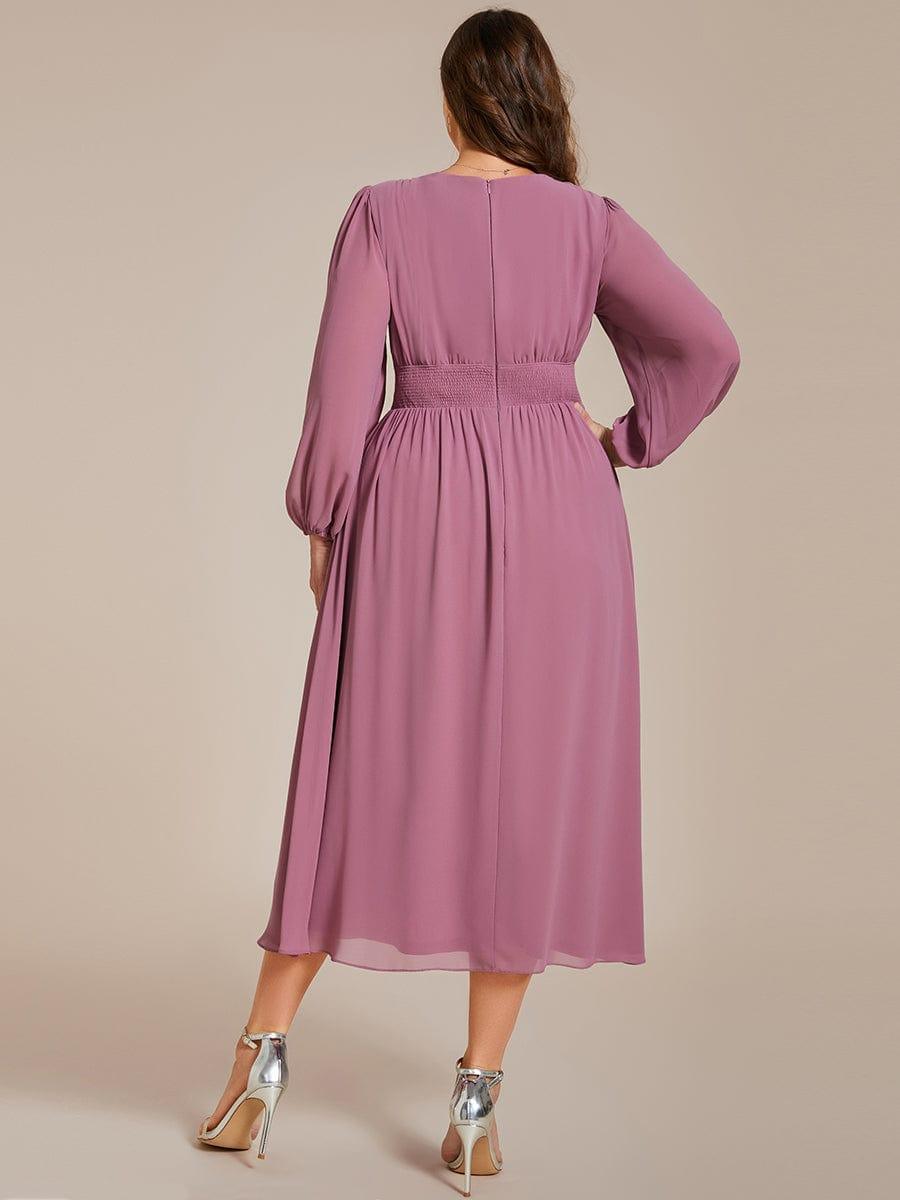 Funkelndes Abendkleid in A-Linie mit Empire-Taille und langen ?rmeln #farbe_Orchid