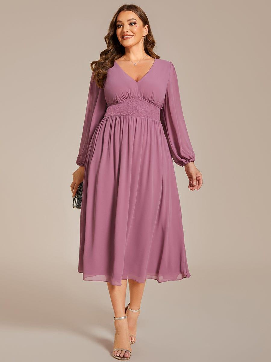 Funkelndes Abendkleid in A-Linie mit Empire-Taille und langen ?rmeln #farbe_Orchid