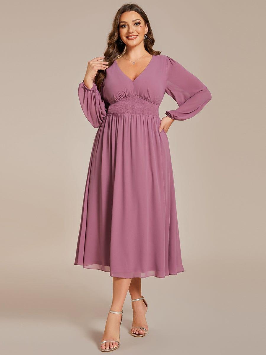 Funkelndes Abendkleid in A-Linie mit Empire-Taille und langen ?rmeln #farbe_Orchid