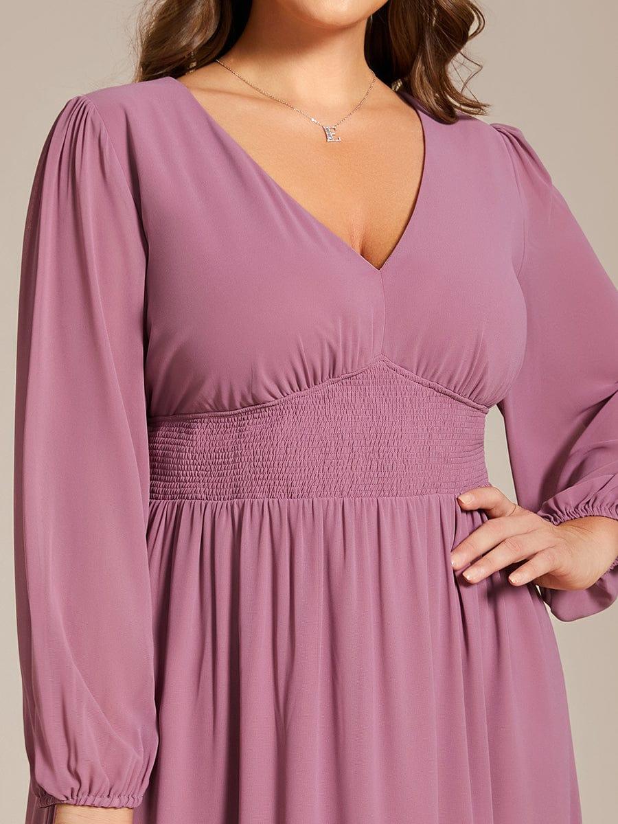 Funkelndes Abendkleid in A-Linie mit Empire-Taille und langen ?rmeln #farbe_Orchid