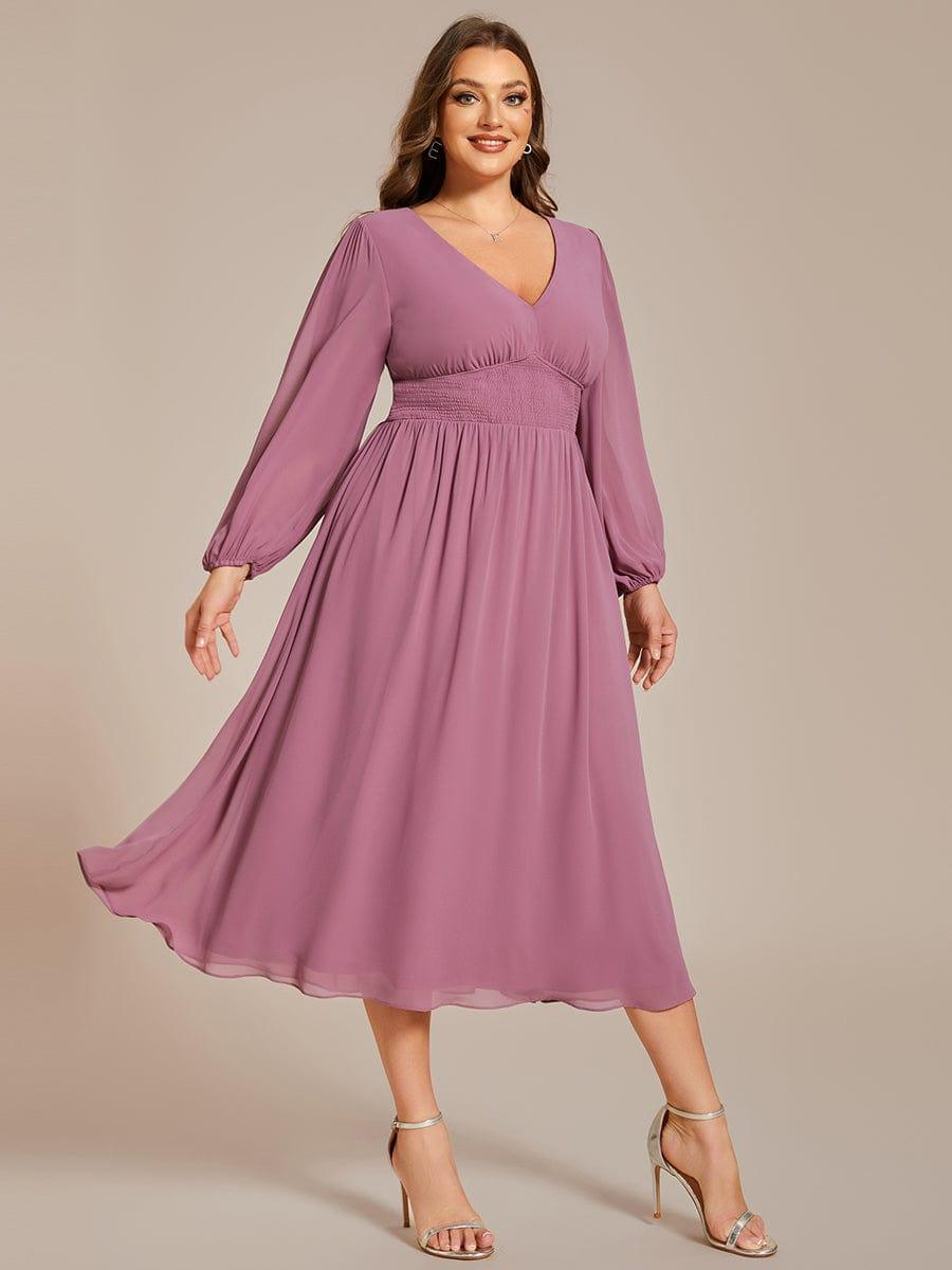 Funkelndes Abendkleid in A-Linie mit Empire-Taille und langen ?rmeln #farbe_Orchid