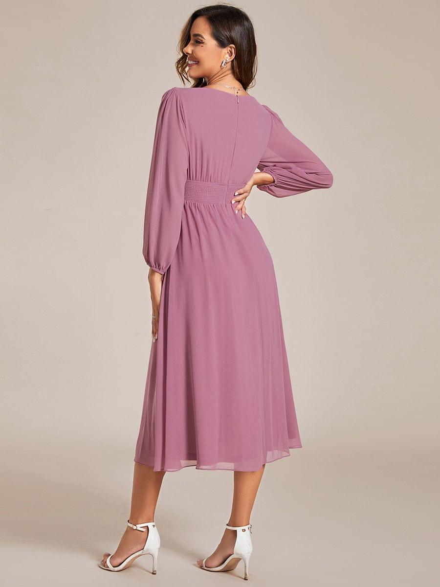 Funkelndes Abendkleid in A-Linie mit Empire-Taille und langen ?rmeln #farbe_Orchid