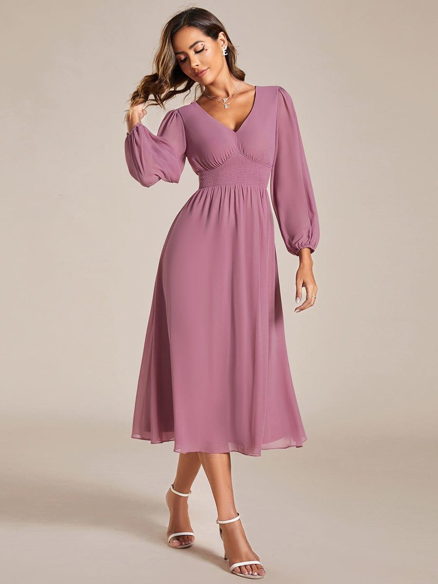 Funkelndes Abendkleid in A-Linie mit Empire-Taille und langen ?rmeln #farbe_Orchid