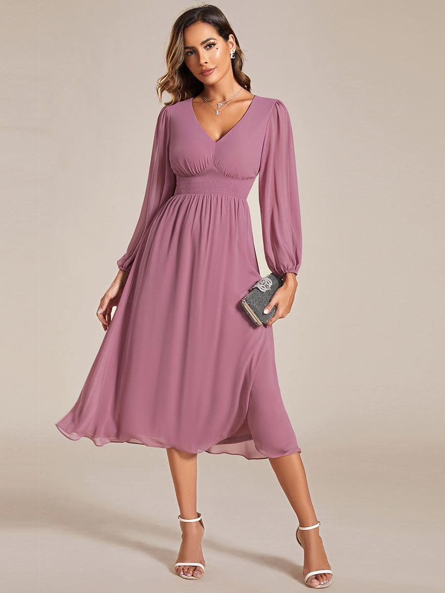 Funkelndes Abendkleid in A-Linie mit Empire-Taille und langen ?rmeln #farbe_Orchid
