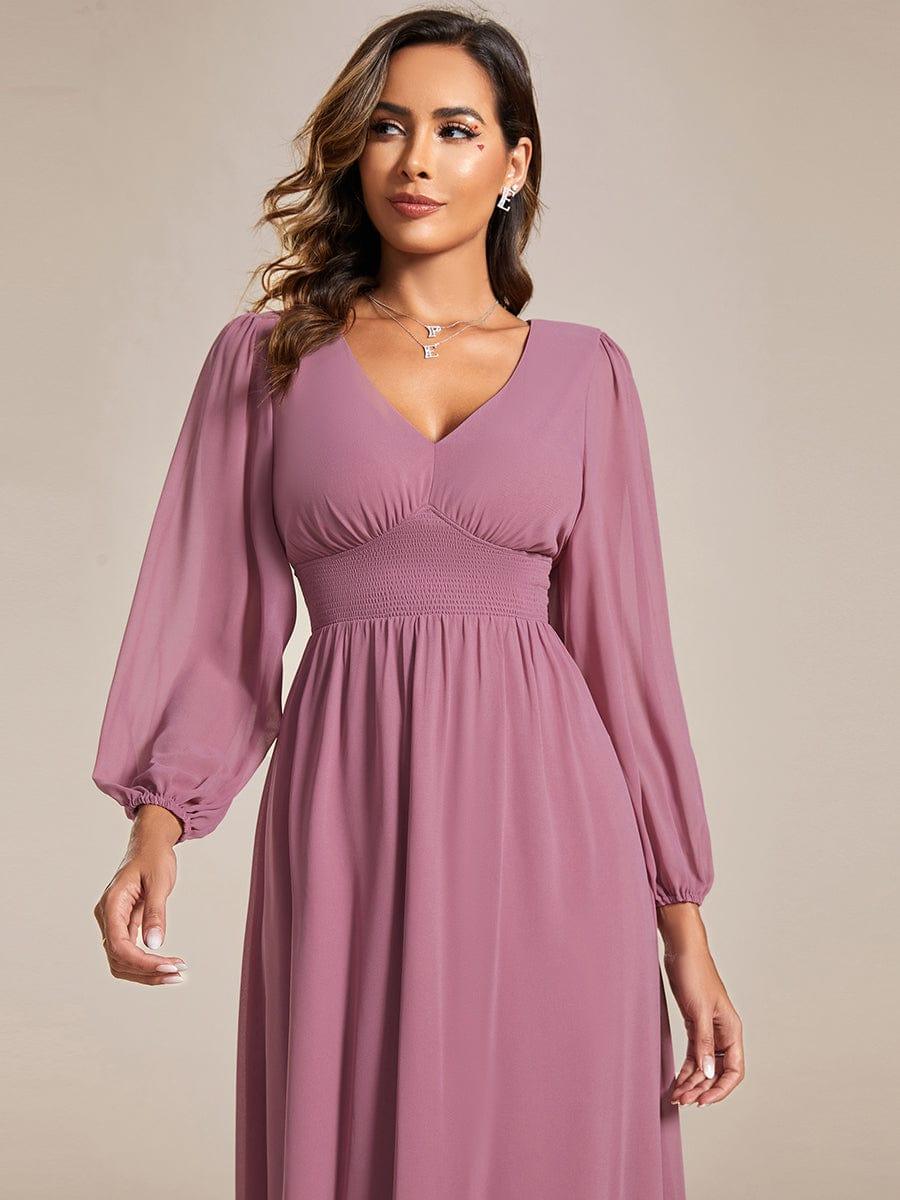 Funkelndes Abendkleid in A-Linie mit Empire-Taille und langen ?rmeln #farbe_Orchid