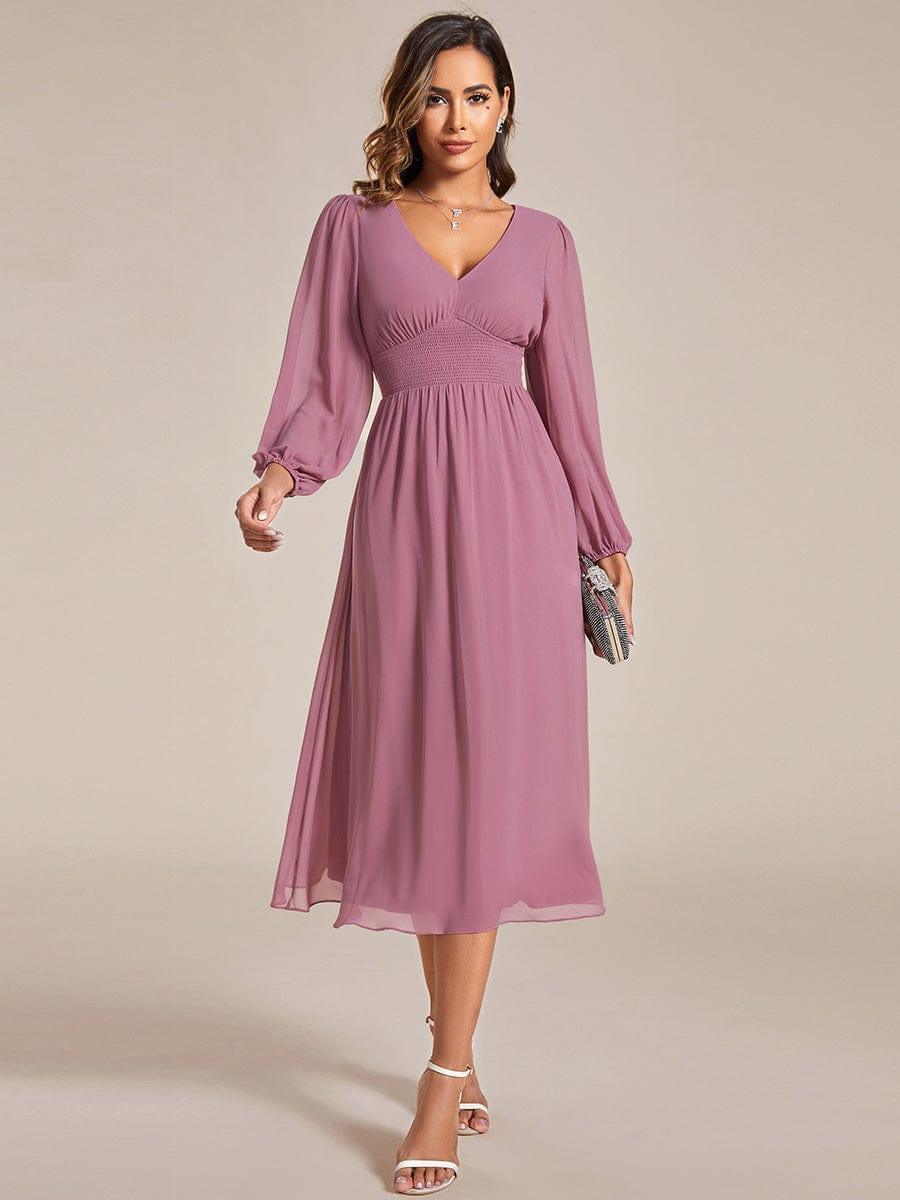 Funkelndes Abendkleid in A-Linie mit Empire-Taille und langen ?rmeln #farbe_Orchid